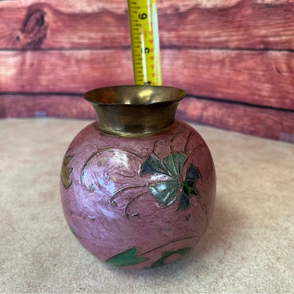 Solid Brass Hand Painted Cloisonne Enamel Vase - Picture 9 of 13